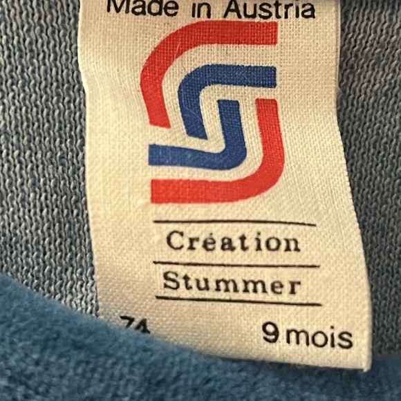 Blue Footed European Velour Baby Romper Made in Austria - Picture 5 of 7